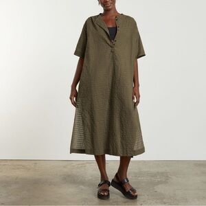Everlane Olive Green Textured Button-Up Dress